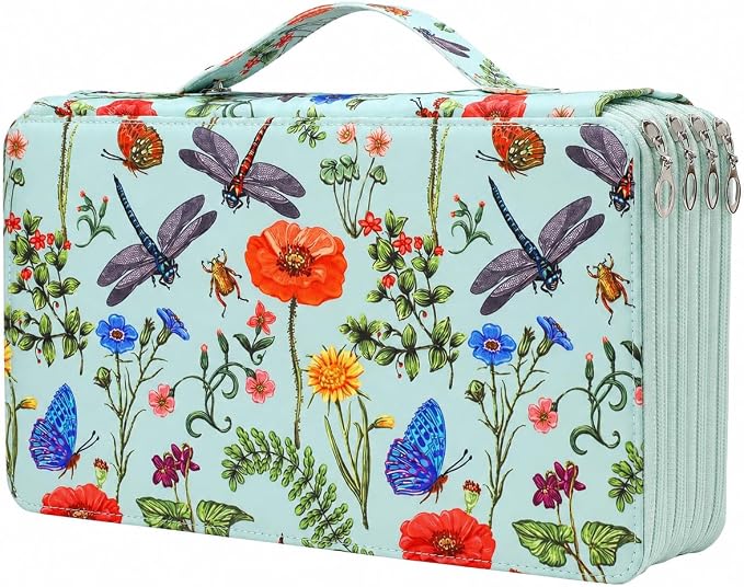 300 Slots Colored Pencil Case Organizer, 4 Layer Bag | Twill Oxford fabric,103 elastic loops,detachable handle,for travel,home storage,drawing tools,creative gifts