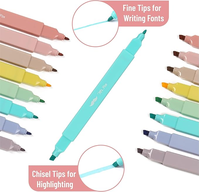Mr. Pen- Dual Tip Aesthetic Highlighters, 8 pcs, Chisel & Fine Tip, Cute Highlighters Assorted Colors for Journaling, Highlighting, Underlining, Fast Dry, Back to School Supplies