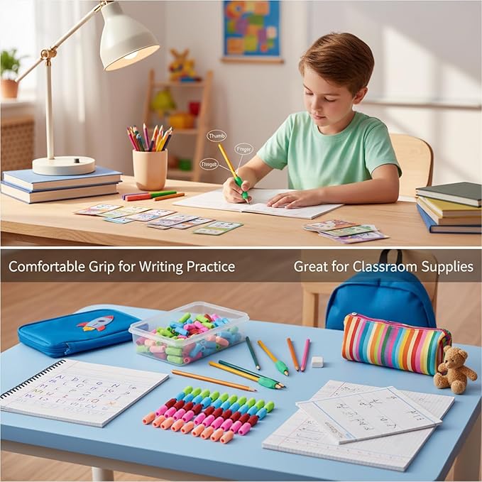 10Pcs Pen Grips Set, Multicolor Silicone Pencil Grips for Kids Adults Handwriting, Flexable Soft Comfortable Pencil Grippers, Pen Cushion Grip Writing Aid Corrective Finger Tool for Students