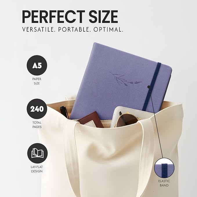 EVERLINEA 5.6” x 8.3” Embossed Lavender A5 Hardcover Notebook, 240 Lined Pages, Dusty Purple