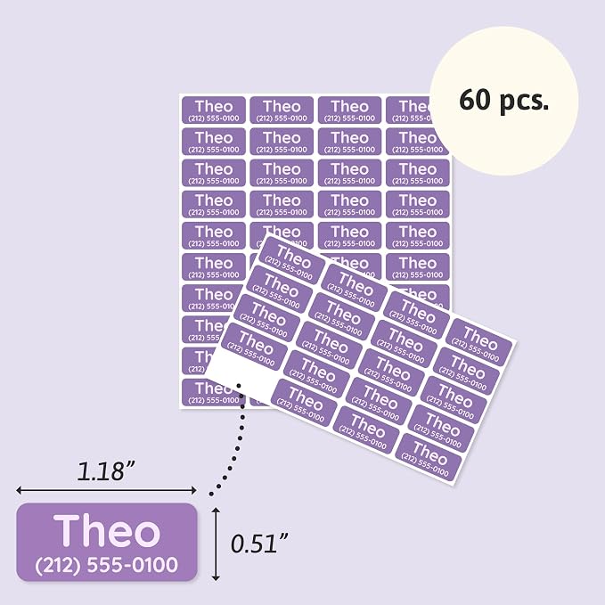 TeddyLabels - Clothing Labels for Nursing Home (60) – Self-Adhesive Name Tags for Clothes and Personal Items. Personalized Labels for Daycare, Nursing Homes, and Laundry Use - Purple