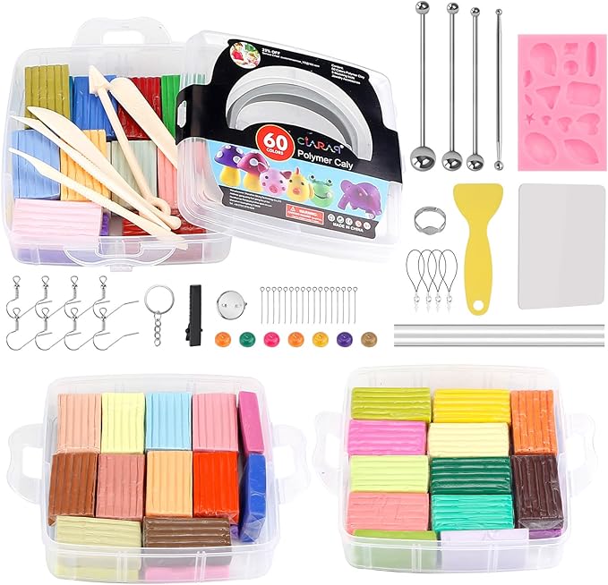 CiaraQ Polymer Clay 60 Colors Starter Kit - Oven Bake Modeling Clay for Kids & Artists, Non-Sticky DIY Clay with Sculpting Tools, Fun Gift for Children Ages 4+, 4.7 lb