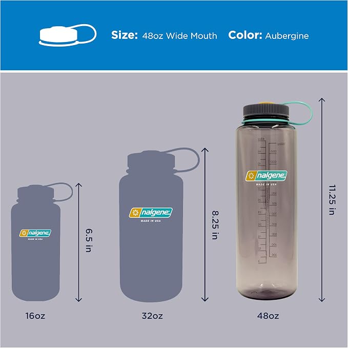 Nalgene 48 oz Wide Mouth Silo Water Bottle, Aubergine | BPA-Free, Durable & Lightweight, Leak Proof, Dishwasher Safe, Large Reusable Plastic Bottle for Hiking, Gym, Work & Travel