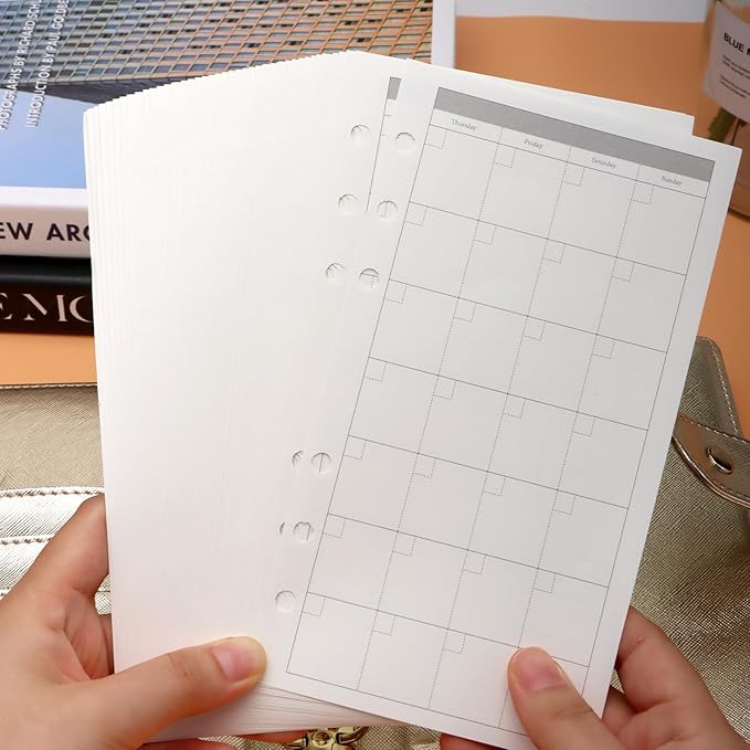 NatSumeBasics A6 Refills Paper 3.5" x 6.5" Undated Monthly Binder Planner Inserts 90 Sheets 6 Holes Pocket Notebook Papers for Personal Travel Journal Diary (2 A6 Monthly)