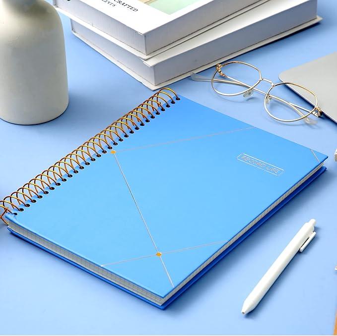 Yoment Spiral Bullet Dotted Journal Large Hardcover Spiral Notebook 8"x10" Dot Grid Notebook 300 Pages Thick Dotted Paper Wire Bound Spiral Notebooks for Office Business School,Blue
