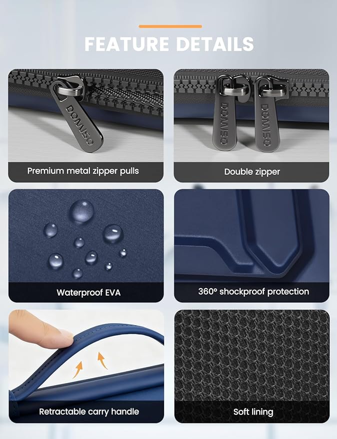 DOMISO 14 inch Laptop Sleeve with Handle Shockproof Computer Bag Waterproof EVA Protective Carrying Case for 14" ThinkPad E480/Yoga 920/13.5" Microsoft Surface Book/HP Pavilion 14 Stream 14,Dark Blue