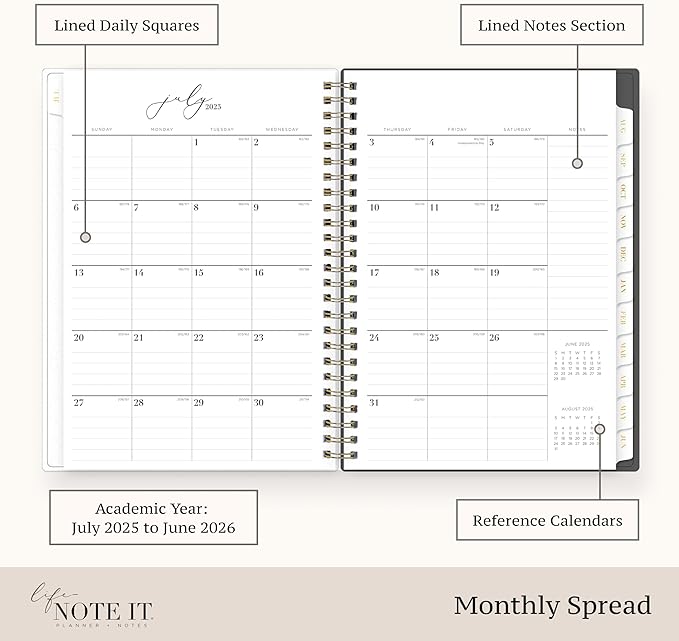 Blue Sky Life Note It 2025-2026 Academic Year Weekly and Monthly Planner, July 2025 - June 2026, 5.875" x 8.625", Frosted Cover, Laminated Tabs, Wirebound, Storage Pocket, Hannah