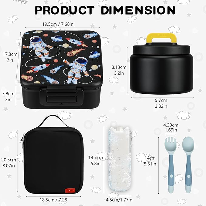 MAISON HUIS Bento Lunch Box with 8oz Soup Thermo, 5-Compartment Leak-Proof Container, Thermo Hot Food Jar and Insulated Lunch Bag, BPA Free,Travel, School