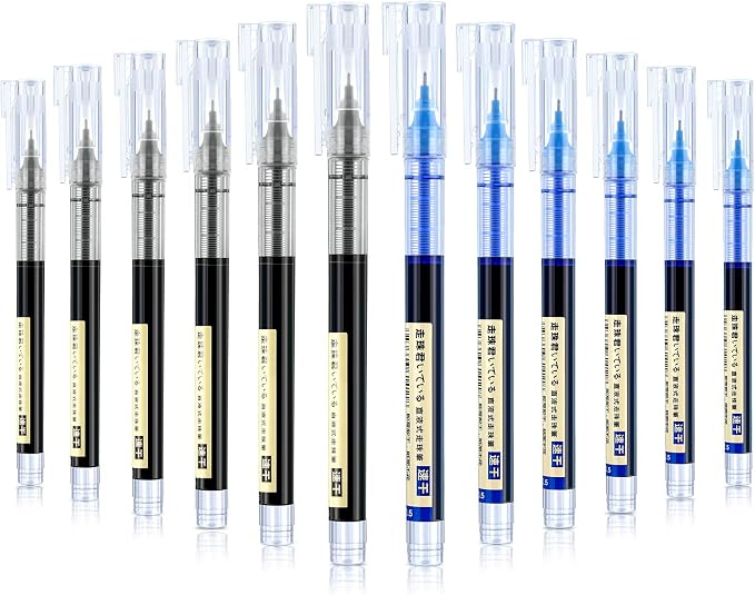 Frienda 12 Pcs Rolling Ball Pen 0.5 mm Japanese Pen,Black and Blue