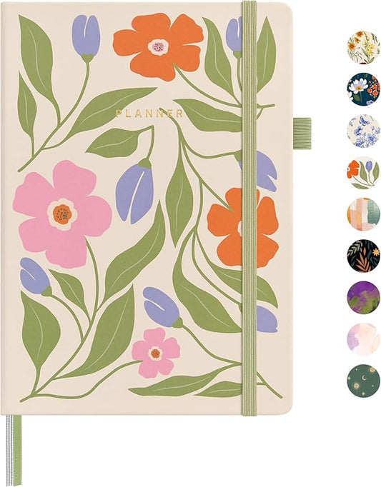 And Per Se Undated Planner, Weekly & Monthly Planner with Goal & Habit Tracker, A5 Leather Hardcover Productivity Journal for Academic Year (Botanical Floral)