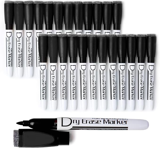 Volcanics Black Magnetic Dry Erase Markers Low Odor Fine Tip Whiteboard Markers Pack of 24