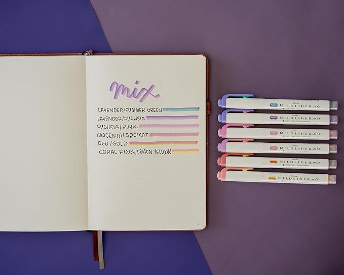 Zebra Pen Mildliner Mix Dual Color Highlighter Marker Set, Chisel Tip, No Bleed, Ideal for Bible Highlighting, Journaling, Note-Taking, School and Office Supplies, Assorted Colors, 6-Pack (77706)