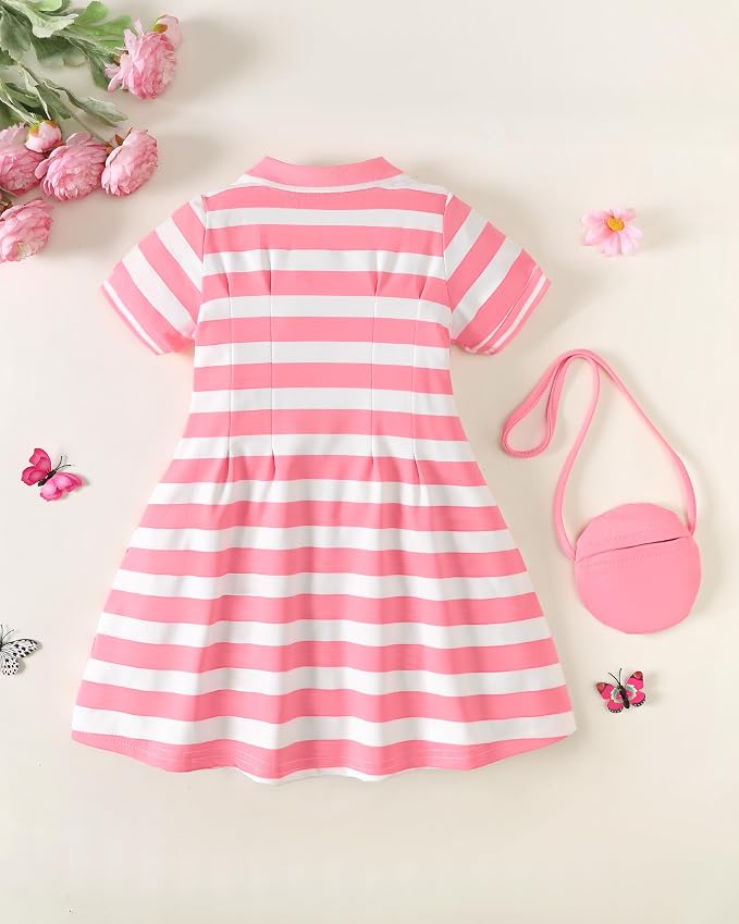 Renotemy Infant Baby Girl Dress Toddler Girls Summer Clothes School Outfits Cotton Short Sleeve Polo Dresses with Bag 12M-5T