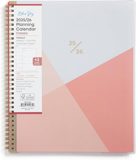 Blue Sky 2025-2026 Weekly and Monthly Academic Year Planner Calendar, July 2025 - June 2026, 8.5" x 11", Flexible Cover, Wirebound, Storage Pocket, Cali Pink