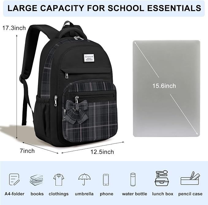 School Backpack for Teen Girls: Cute Bookbags Middle High School College Casual Back Pack 15.6 inch Laptop Backpacks Vintage Bags Women Travel Daypacks Mochilas Escolares Black