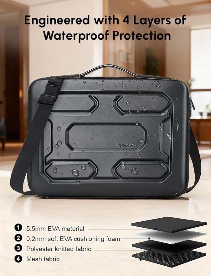 DOMISO 13.3 inch Laptop Sleeve Shoulder Bag Shockproof Waterproof Computer Bag EVA Protective Carrying Case Handbag for 13-13.3" Notebooks/13 MacBook Air/Pro Retina/Dell XPS 13/Samsung/HP, Black