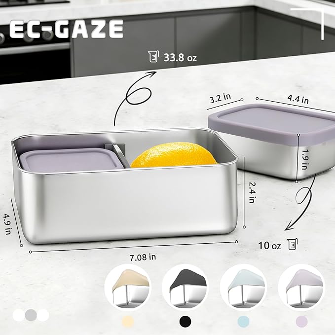 Stainless Steel Bento Box, 33oz Leak-proof Metal Lunch Box Container with Silicone Lid, Microwave-Safe, with Divider, Lunch Food Meal Prep Snack Container for School Work