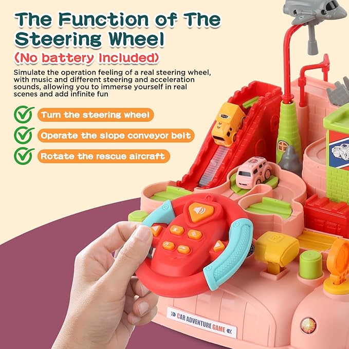 2026 Upgraded Car Adventure Toy for 3 4 5 6 Year Old Boys Girls, Race Track Toy with Steering Wheel & Sound, Montessori STEM Toys for Toddlers, Fine Motor Skills Birthday Gift for 3-5 Year Old Kids