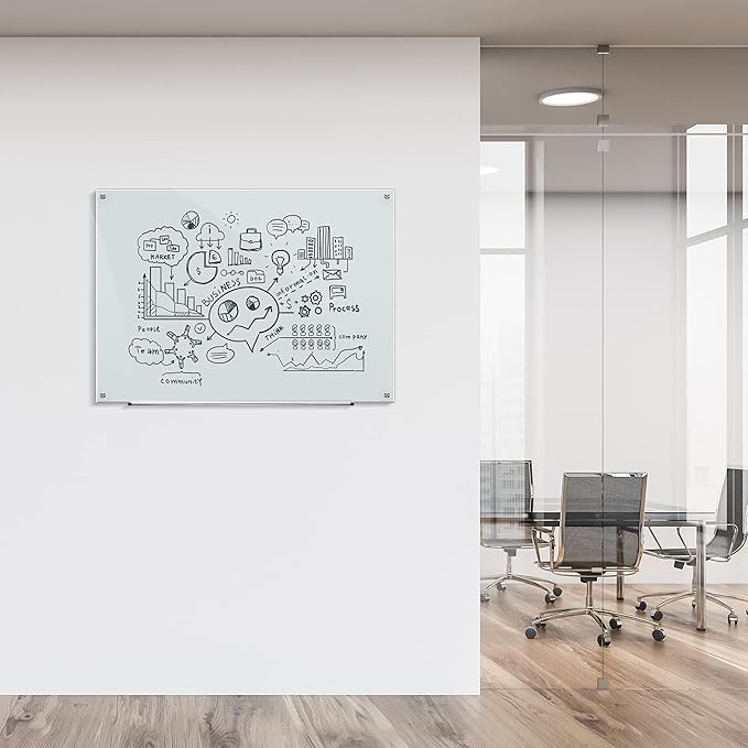 Amazon Basics Glass Dry-Erase Board, Magnetic Frameless Whiteboard, Easy to Install, with Eraser, 48" x 36"
