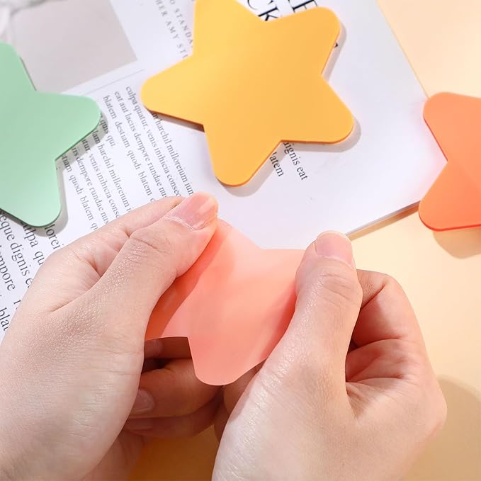 Jetec 900 Sheets Transparent Sticky Notes 18 Translucent Sticky Notes Clear See Through Memo Pad Colorful Self Adhesive Notepads for Notebook Bible Vision Board Office School(Star,Fresh Color)