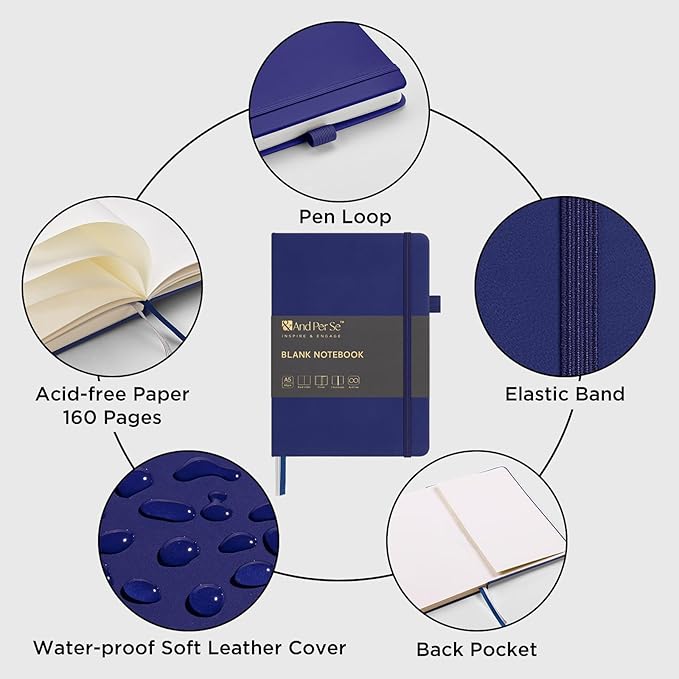 &And Per Se Blank Sketch Notebook, A5 Hardcover, 160 Pages 100gsm Thick Paper, Unlined Journal for Drawing, Doodling, Hand Lettering – Creative Gift for Artists, Designers, Writers (Royal Blue)