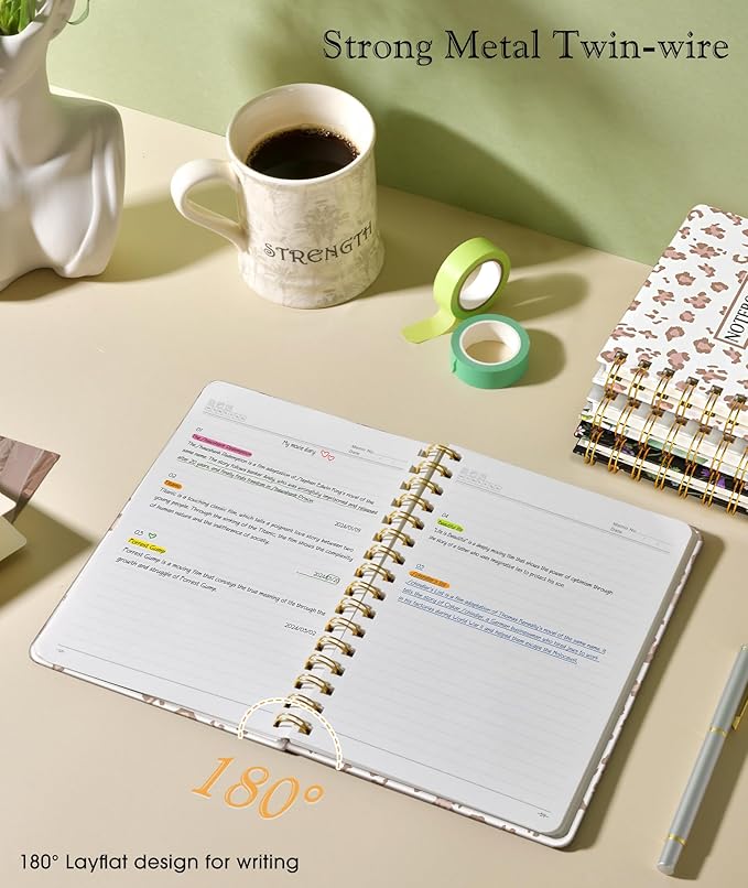 PAPEJOON Lined Spiral Journal Notebook for Women, A5 Cute Hardcover Spiral Journals for Work, Note Taking, 150 Numbered Pages 100 GSM College Ruled Spiral Bound Notebook, 5.75" x 8.38", Pink Speckles