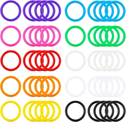 50Pcs Loose Leaf Binder Rings Colorful Book Plastics Notebook Paper Ring for Flash Cards Keychain Key Ring for Books Index Cards Students Teachers Workers School Office,10Colors,1.1inch