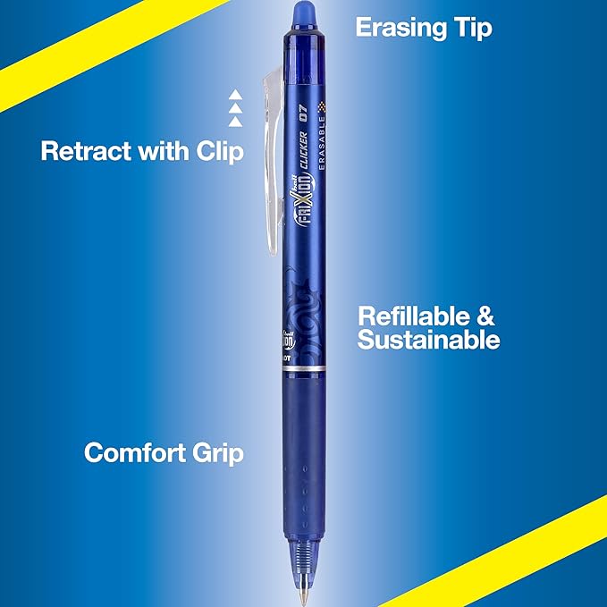 Pilot FriXion Clicker Erasable, Refillable & Retractable Gel Ink Pens Fine Point 0.7mm, Erasable Pens, Assorted Color Inks, 3-Pack