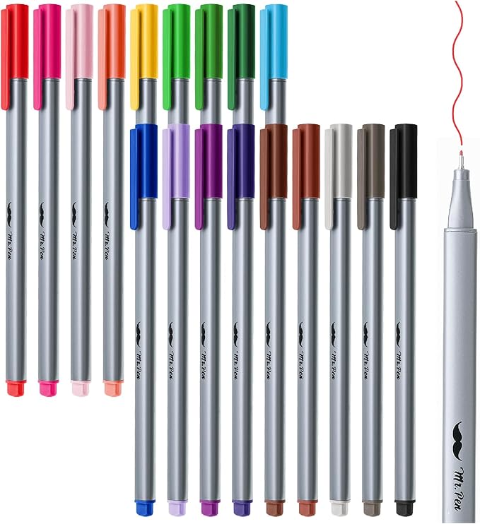 Mr. Pen- Colored Fineliner Pens, 18 Pack, 0.4mm Fine Point, Smooth Bible Journaling Pens for Detailed Drawing, Note-Taking, Coloring, Sketching, Planning & Art Projects, School Supplies