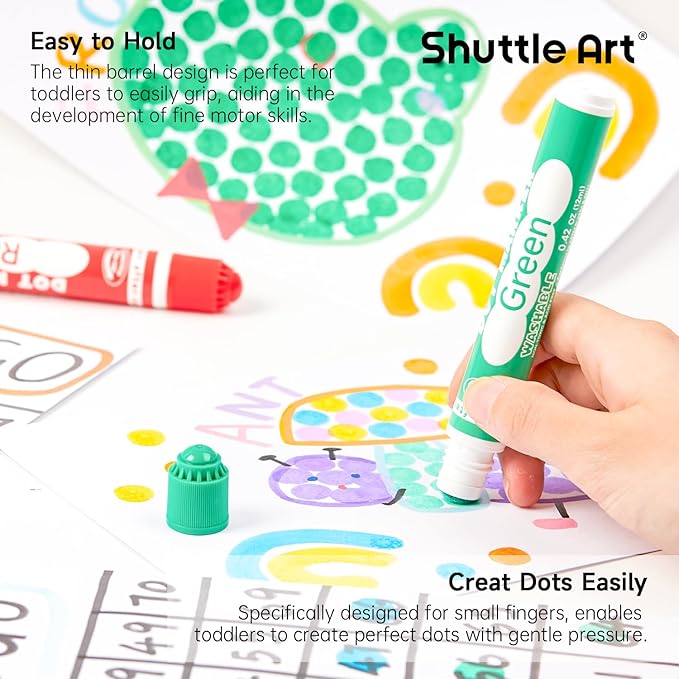Shuttle Art 100 Pack Dot Markers, 10 Colors x 10 Sets Washable Bingo Daubers, Fun Art Supplies for Kids and Preschoolers, Non Toxic Water-Based