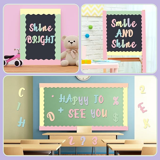 221 Pcs Pastel Bulletin Board Letters, Italic Alphabet Number Punctuation Symbol Combo Letter Cutouts, Pastel Classroom Decor for School Classroom Chalkboard Poster Bulletin Board Wall