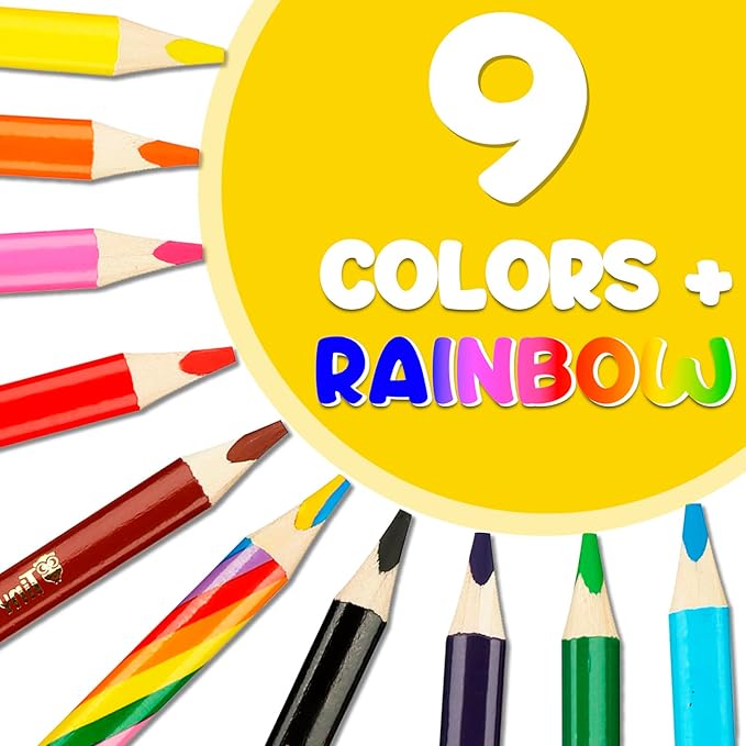 TinyGeeks Jumbo Pencils - Set of 10 Triangle-Shaped Colored Pencils for Toddlers and Preschoolers – Includes Rainbow Version and Sharpener – Ideal for Beginners and Teacher-Recommended
