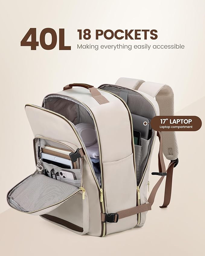 LOVEVOOK 40L Travel Backpack Flight Approved Carry on Backpack,3 Packing Cubes,Waterproof Personal Item Travel Bag,TSA Carry on Luggage Suitcase Travel Essentials,Gifts for Women & Men,fits 17" Laptop