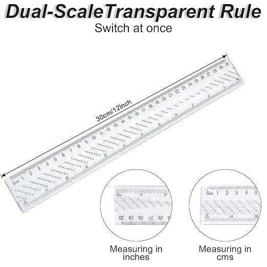 Grevosea 2 PCS Flexible Ruler, 12 Inch Clear Plastic Ruler Soft Bendable Rulers with Centimeters and Inches for Kids and Adults School Classroom Office Supplies (Style B)
