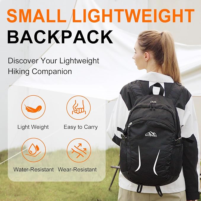 Small Hiking Backpack 35L Travel Lightweight Hiking Packable Daypack Water-Resistant Foldable Backpacks for Women Men Camping (Black)