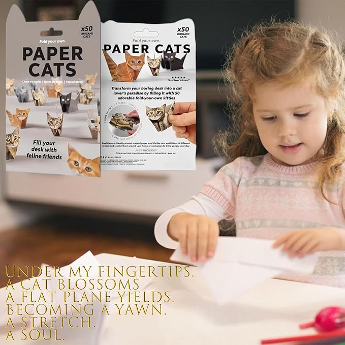 Treayes 3D Origami Paper Cats, 50 Sheets DIY Origami Paper for Kids & Adults, Fun Creative Art Project, Desk Decor and Gift for Pet Lovers (Cat Design)