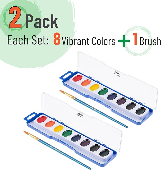 Mr. Pen- Washable Watercolors, 2 Pack, 8 Colors with Paint Brush, Watercolor Paint Set, Water Color Painting Kids, Watercolors for Kids and Adults