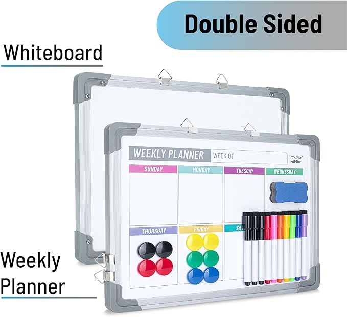 Mr. Pen- Magnetic Weekly Erase Board, 12" x 16", Double-Sided with Markers, 10 Magnets and Eraser