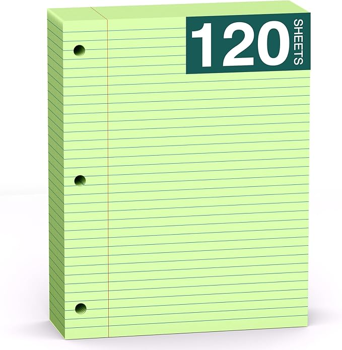 Green Note Pads 8 X 10.5 Loose Leaf Paper, 120Sheets, 3 Hole Punched Lined Paper, College Ruled 8 X 10.5 Notebooks, 10-1/2" X 8 Binder Writing Pads, Filler Paper for Office, School Supplies