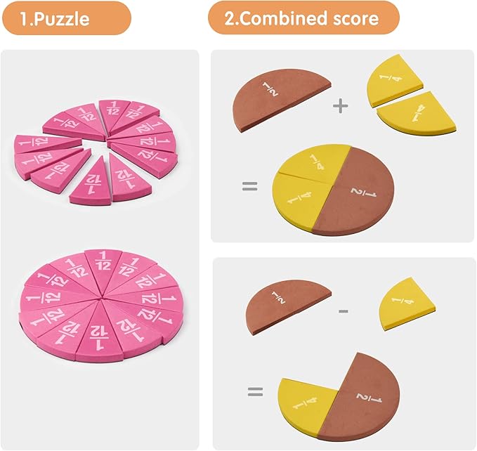 Magnetic Fraction Tiles Circles 51 pcs Fraction Bars Set, Rainbow Math Manipulatives for Preschool Elementary School Classroom Educational Kit