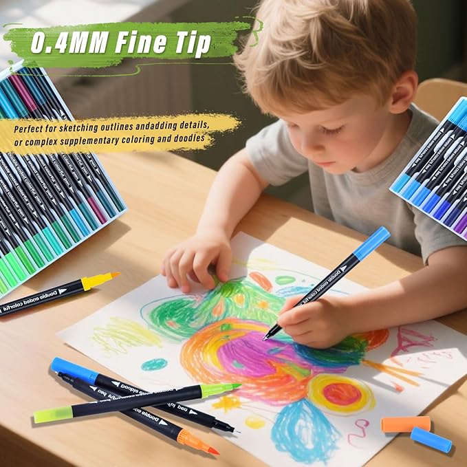 36 Colors Brush & Fine Dual Tip Art Markers Set for Adult Kids Coloring, Dual Tip Colored Pens Markers Quick Drying Without Fading ,Water Based Marker for Painting,Calligraphy, Doodling Journal
