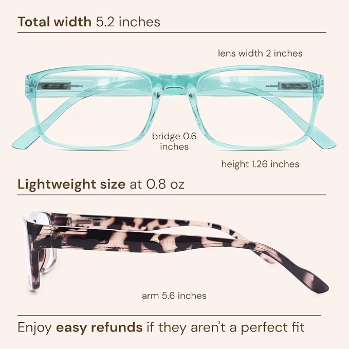 Gaoye Reading Glasses Blue Light Blocking, Spring Hinge Readers for Women Anti Glare Filter Lightweight Eyeglasses (5-Pack Mix Color 2, 1.75)