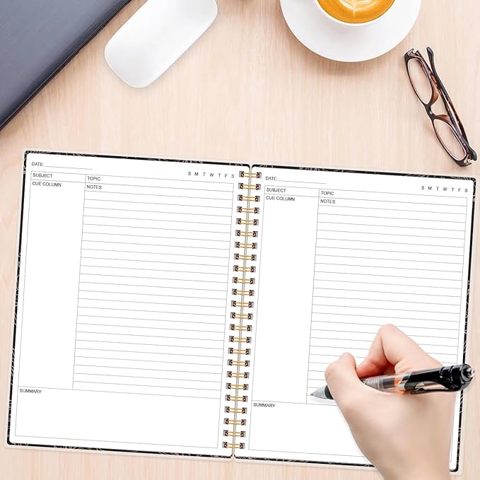 Yaridar A4 Cornell Notes Notebook - 8.5" x 11" College Spiral Cornell Notebooks for Note Taking, Subject College Ruled Steno Pads for Office School/Home, Black Flower