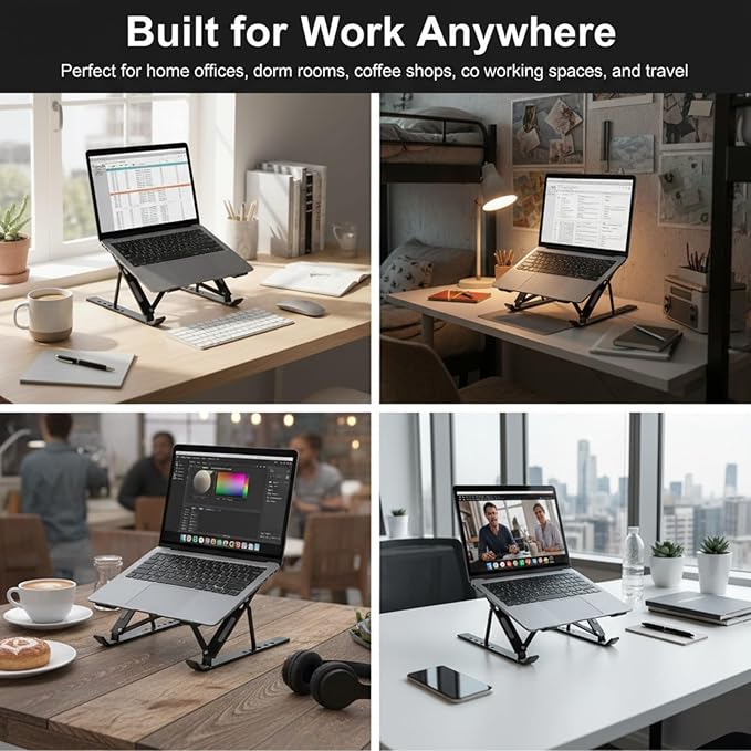 Foldable Laptop Stand, 7-Level Adjustable Aluminum Alloy Tablet Holder, Ultra-Thin Portable Notebook Riser for Desk, Office, Home, Travel (Black,Aluminum Alloy)