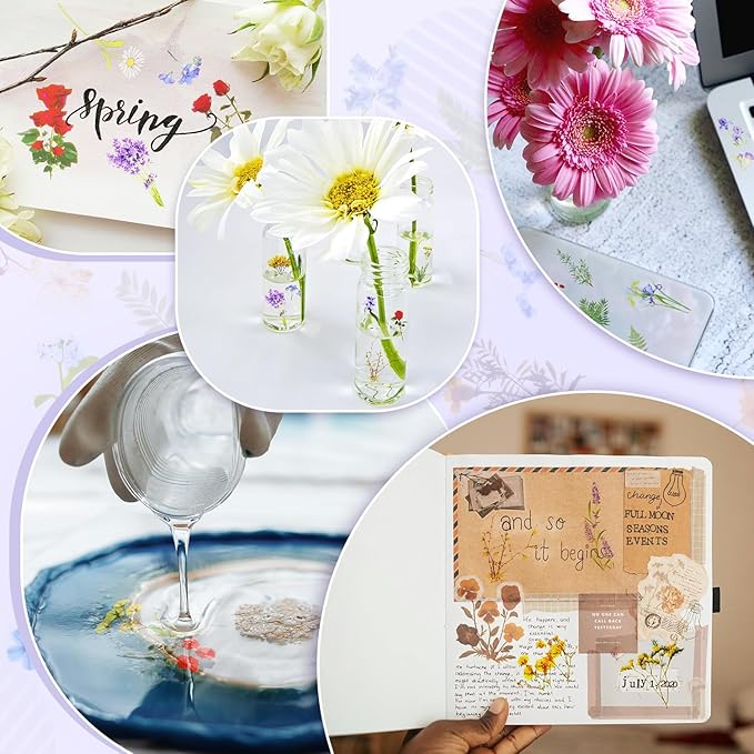 36 Sheets Flower Stickers for Scrapbooking,576 Pcs Self-Adhesive Transparent Flower Stickers Scrapbook Supplies Journaling for Adult Card Making Letters DIY Water Bottle Cards Decoration