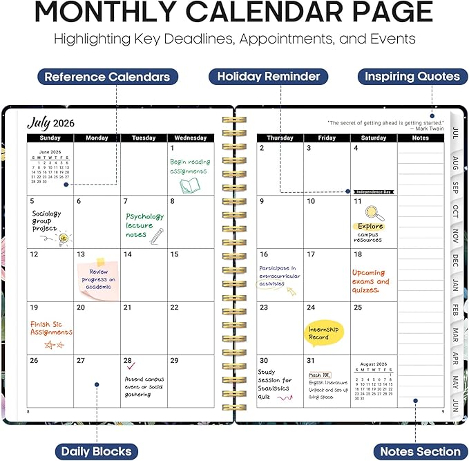 Planner 2026-2027, Academic Year Weekly and Monthly Calender Planner, from Jul 2026 - Jun 2027, Spiral Bound School Planning Book, Perfect for Teacher, Student, Women & Men, A5 (6.3" x 8.5"), Celestial