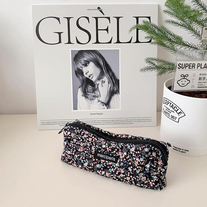 Pencil Pouch Cute Pencil Case Office Storage Bag Holder Box Organizer Aesthetic Bow Flower Pattern Makeup Pouch Cosmetic Bag for Women Girls