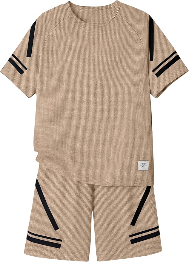 Cakaner Tween Boys Clothes Summer Simple Print T-Shirt And Shorts Set 2 Pieces Teen Trendy Outfits Size 7-14 Year