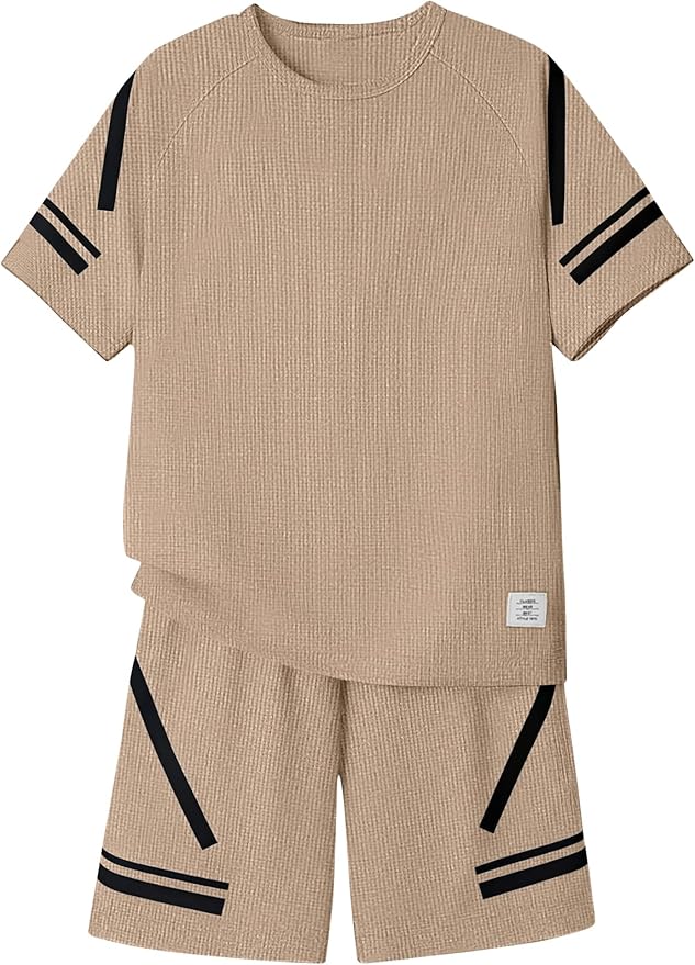 Cakaner Tween Boys Clothes Summer Simple Print T-Shirt And Shorts Set 2 Pieces Teen Trendy Outfits Size 7-14 Year