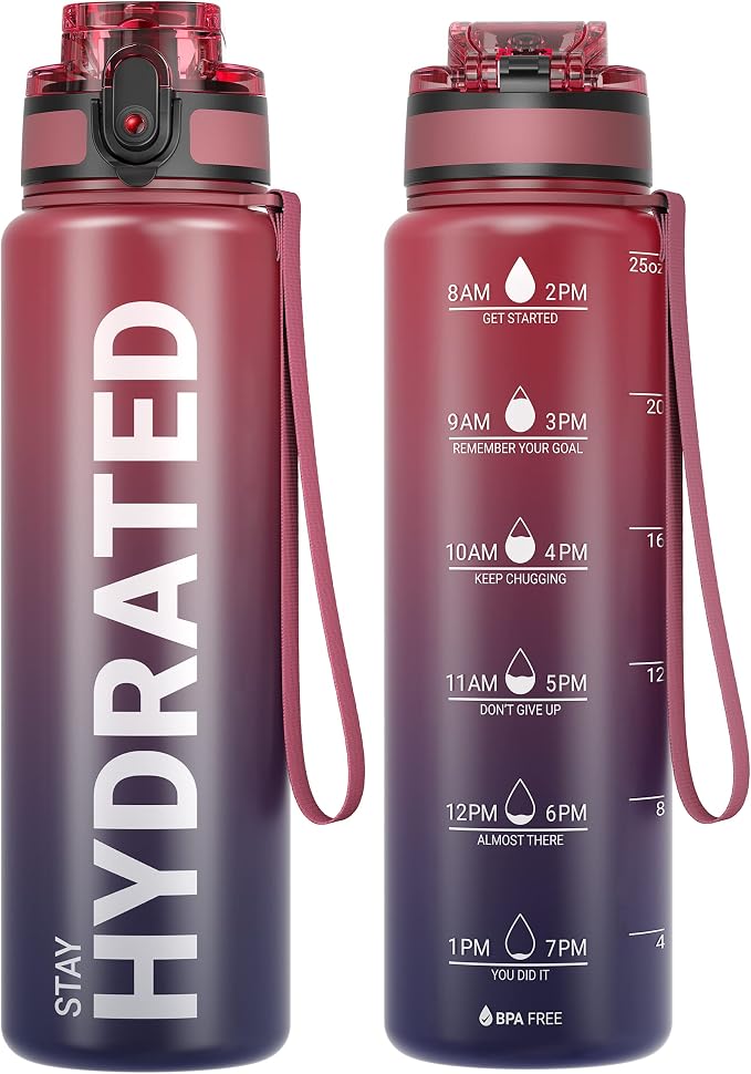 Sahara Sailor Water Bottle 25oz, Tritan Sports Bottle with Time Marker | Bpa Free, Leakproof Wide Mouth With Fast Flow Lid And Cleaning Brush, For Gym School Office Travel, 1 Count